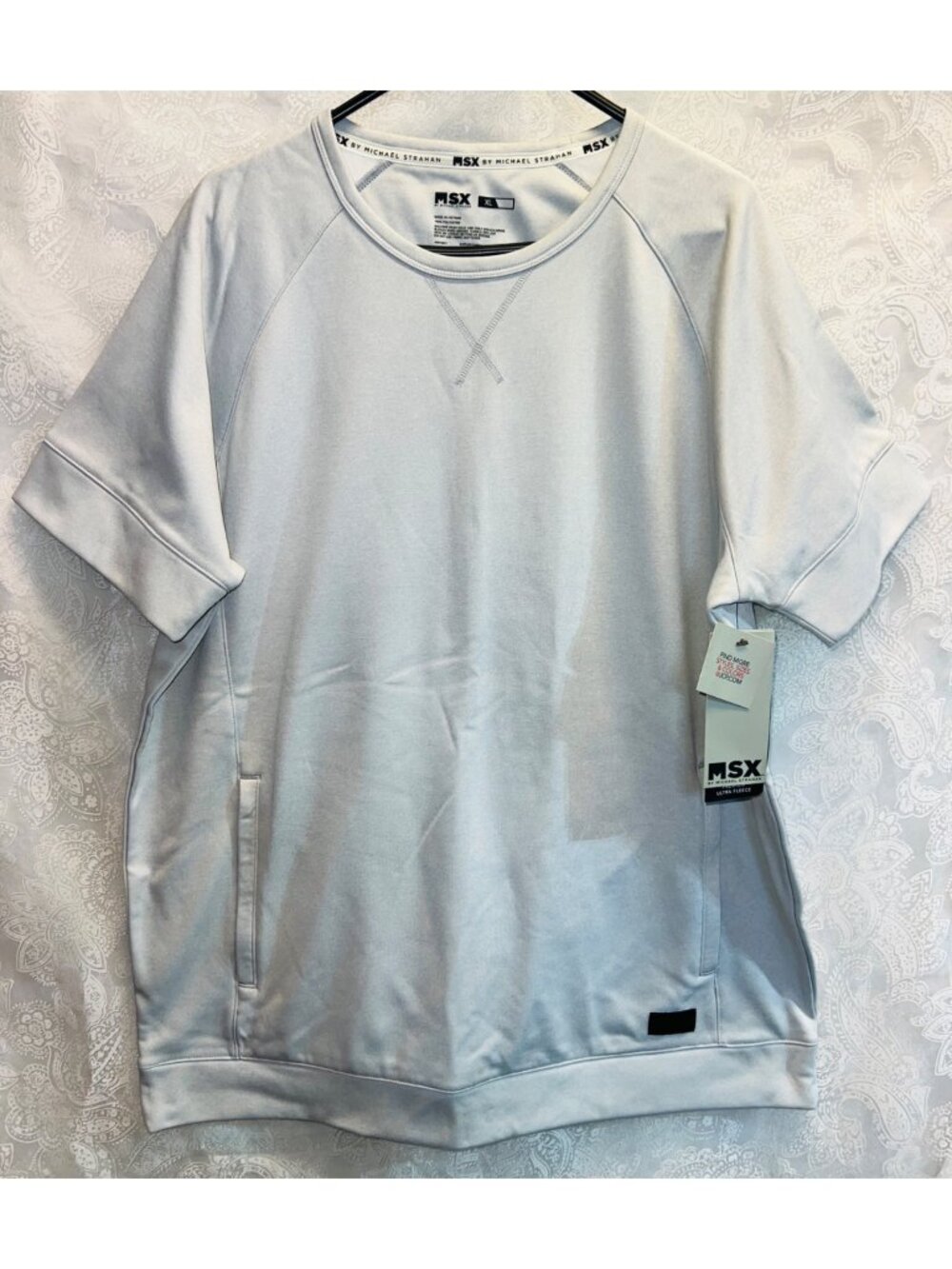 MSX By Michael Strahan Premium Ultra Fleece Short-Sleeve Sweatshirt XL Light Gra